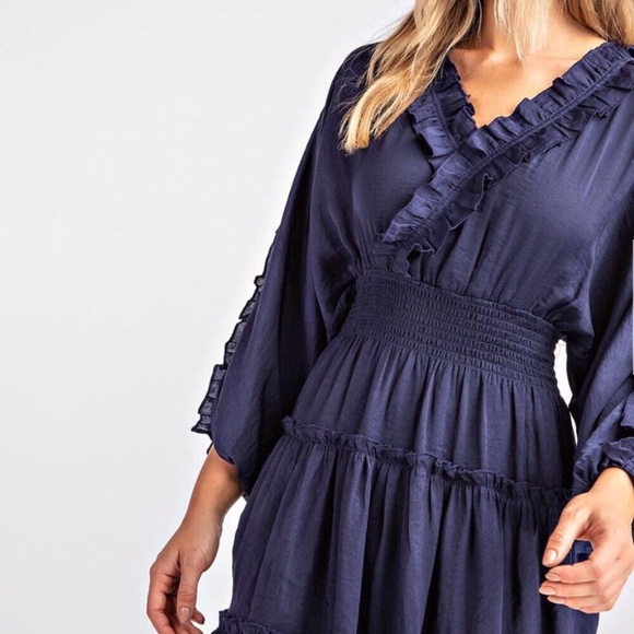 NAVY RUFFLED MINI DRESS - Picture 2 of 3